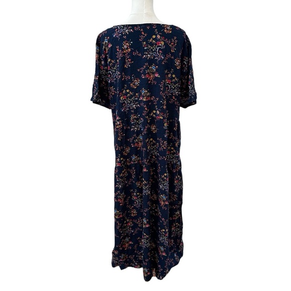 Women's 2X Blue Floral Casual Curvy Babydoll Midi PLUS Short Sleeve Cotton Dress - Picture 7 of 9